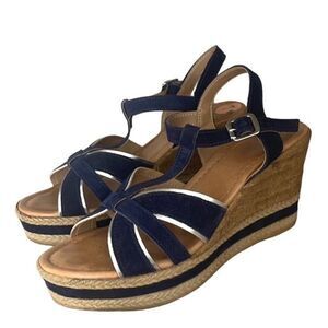 Texto Womens Wedge Sandals Espadrille Platform Strappy 3.5" Heels‎ Blue Brown